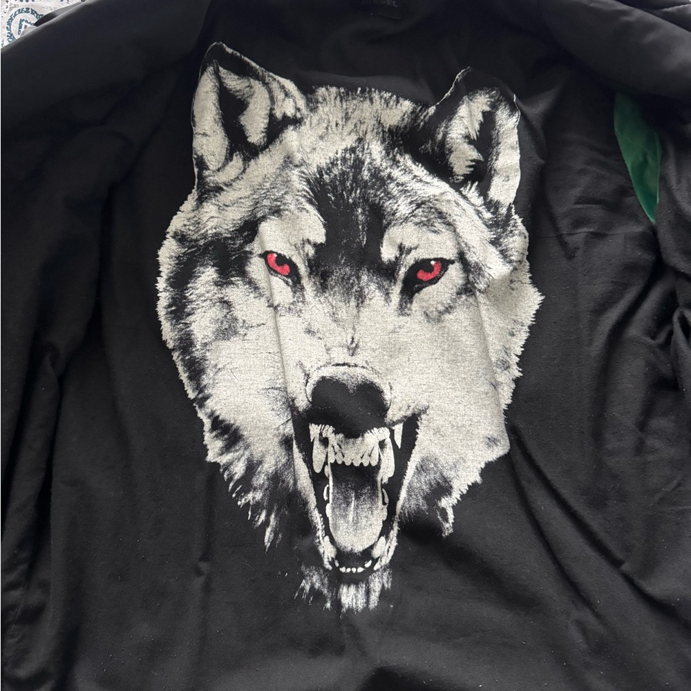 Diesel Biker Style jacket women Size M…nylon And Cotton. Goth. Punk. Wolf Print. - Picture 2 of 12